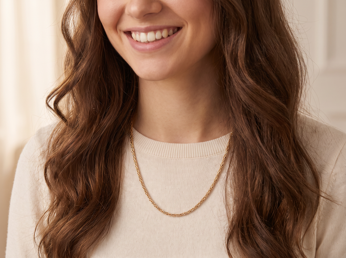 model A 9 carat gold neck chain. Byzantine style links, length 20", 