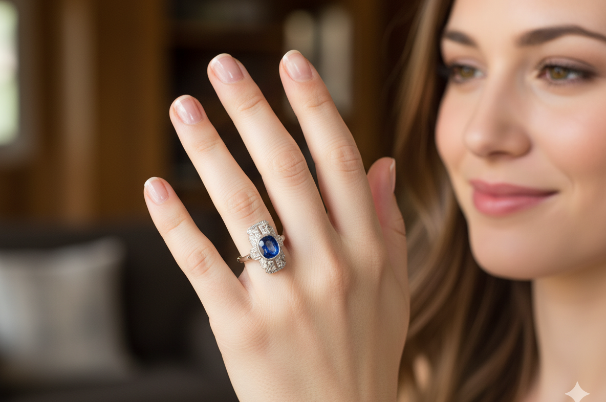 A Gorgeous Art Deco Sapphire and Diamond Plaque Ring