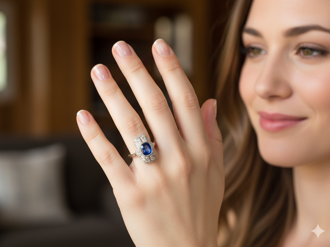 A Gorgeous Art Deco Sapphire and Diamond Plaque Ring