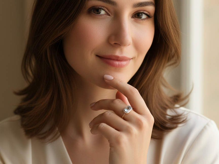 A Modern Blue Topaz & Diamond Cluster Ring 