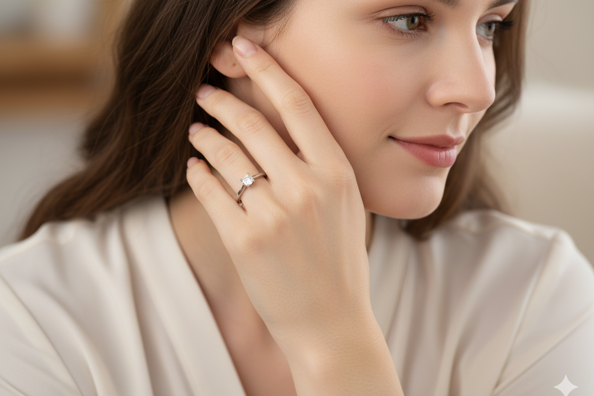A Platinum Solitaire Diamond Engagement Ring – Princess Cut