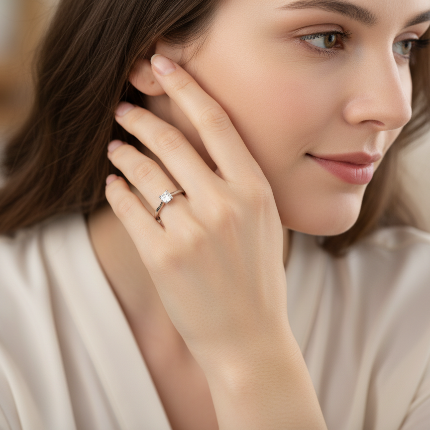 A Platinum Solitaire Diamond Engagement Ring – Princess Cut