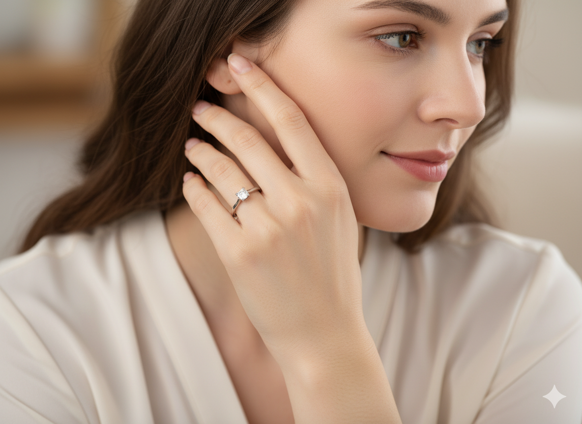 A Platinum Solitaire Diamond Engagement Ring – Princess Cut