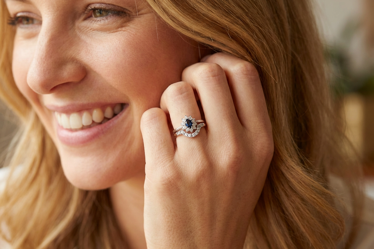 A U shaped Diamond Wishbone Ring model with cluster