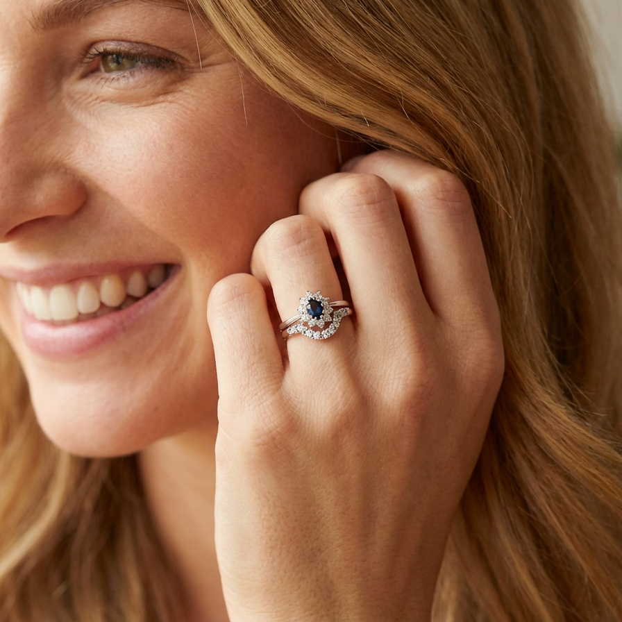 A U shaped Diamond Wishbone Ring model with cluster
