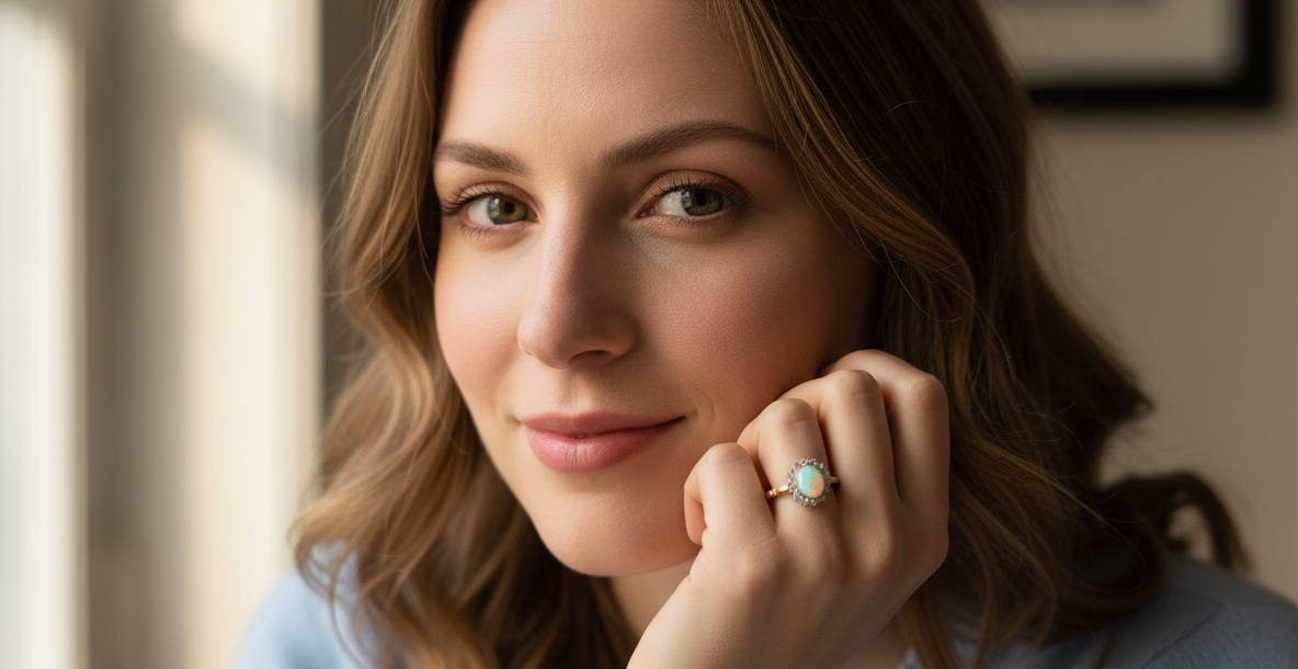 An Opal and Diamond engagement Cluster Ring