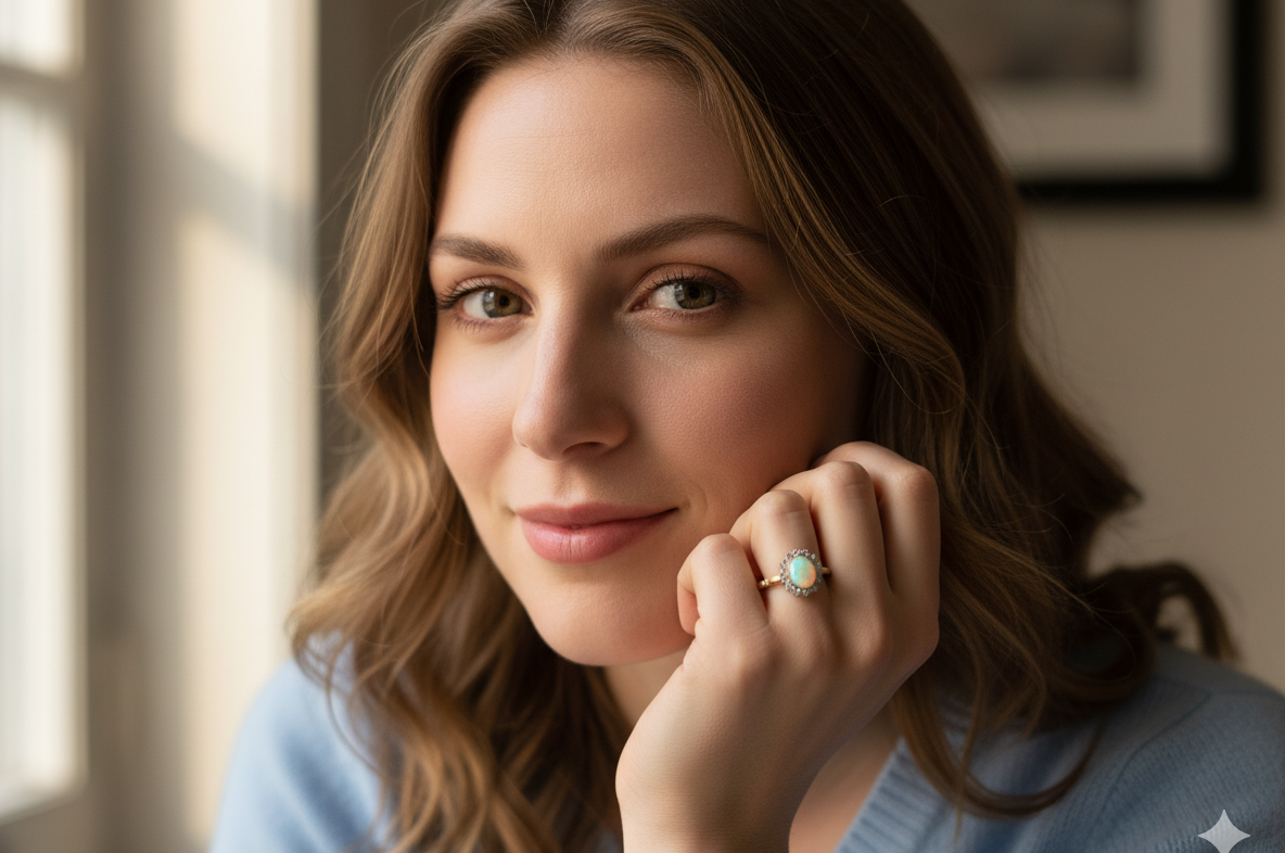 An Opal and Diamond engagement Cluster Ring