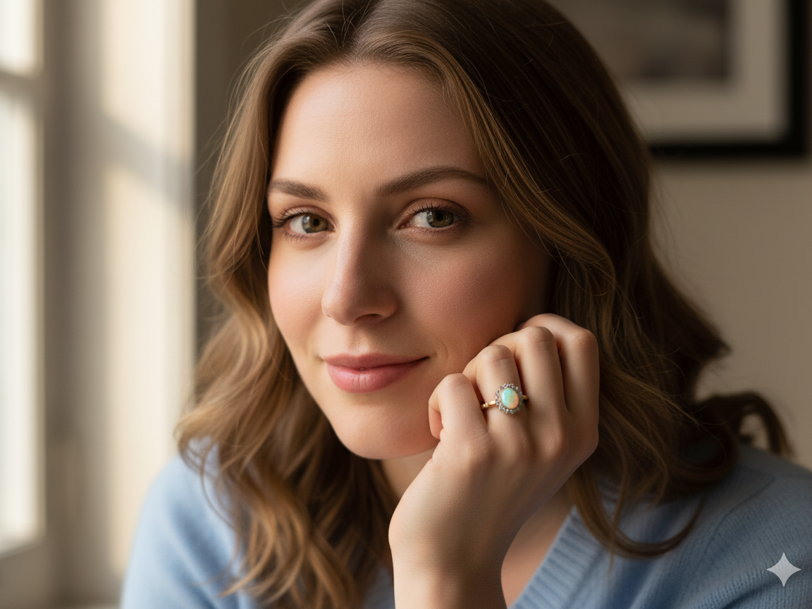 An Opal and Diamond engagement Cluster Ring
