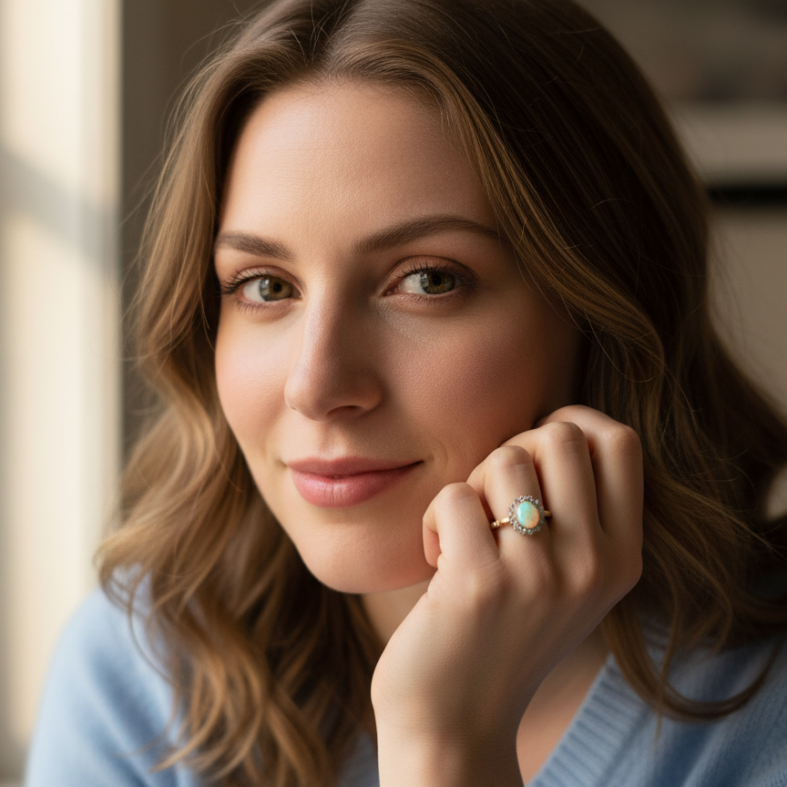 An Opal and Diamond engagement Cluster Ring