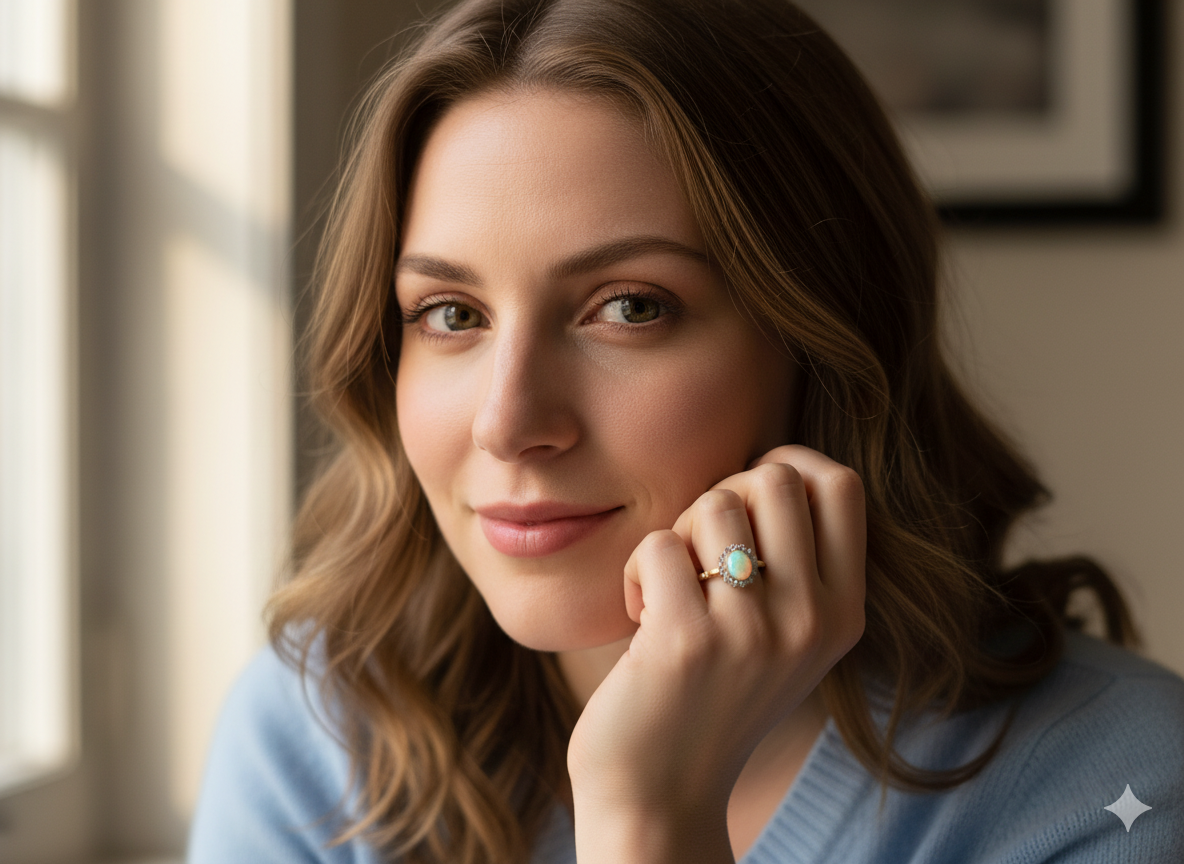 An Opal and Diamond engagement Cluster Ring