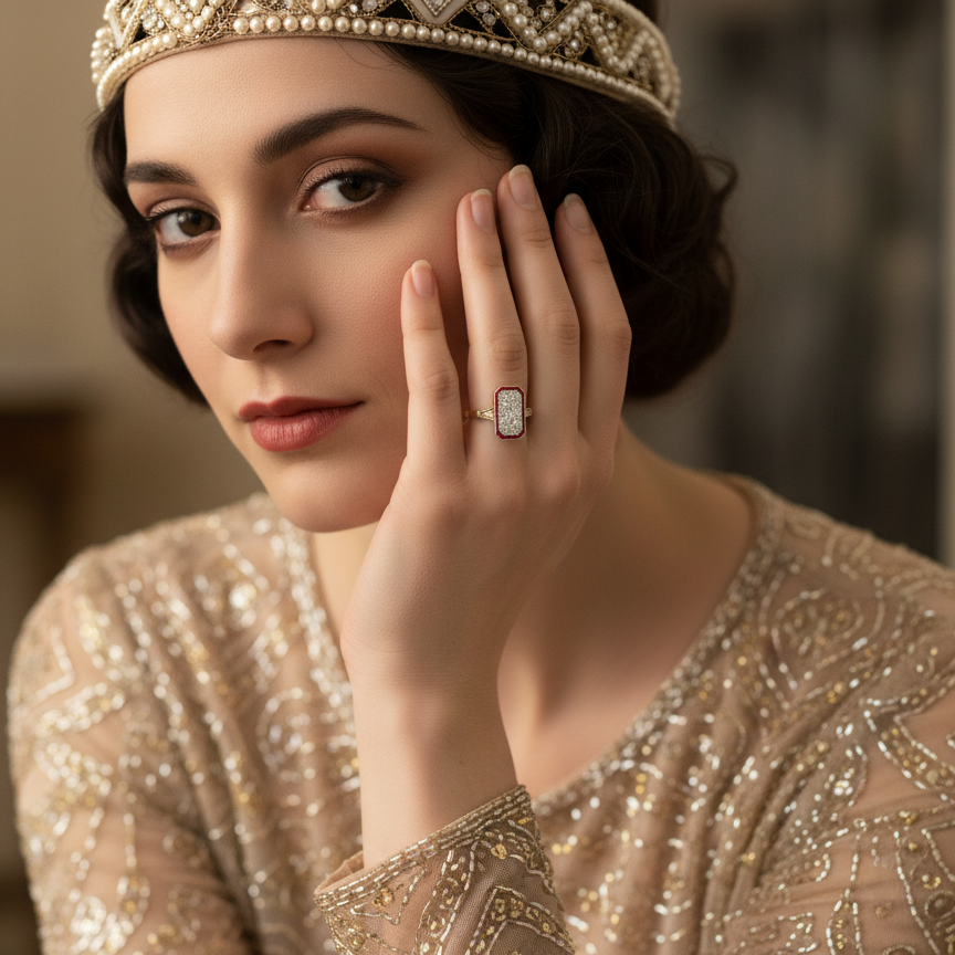 model ❤︎ A beautiful Art Deco Ruby and Diamond ring