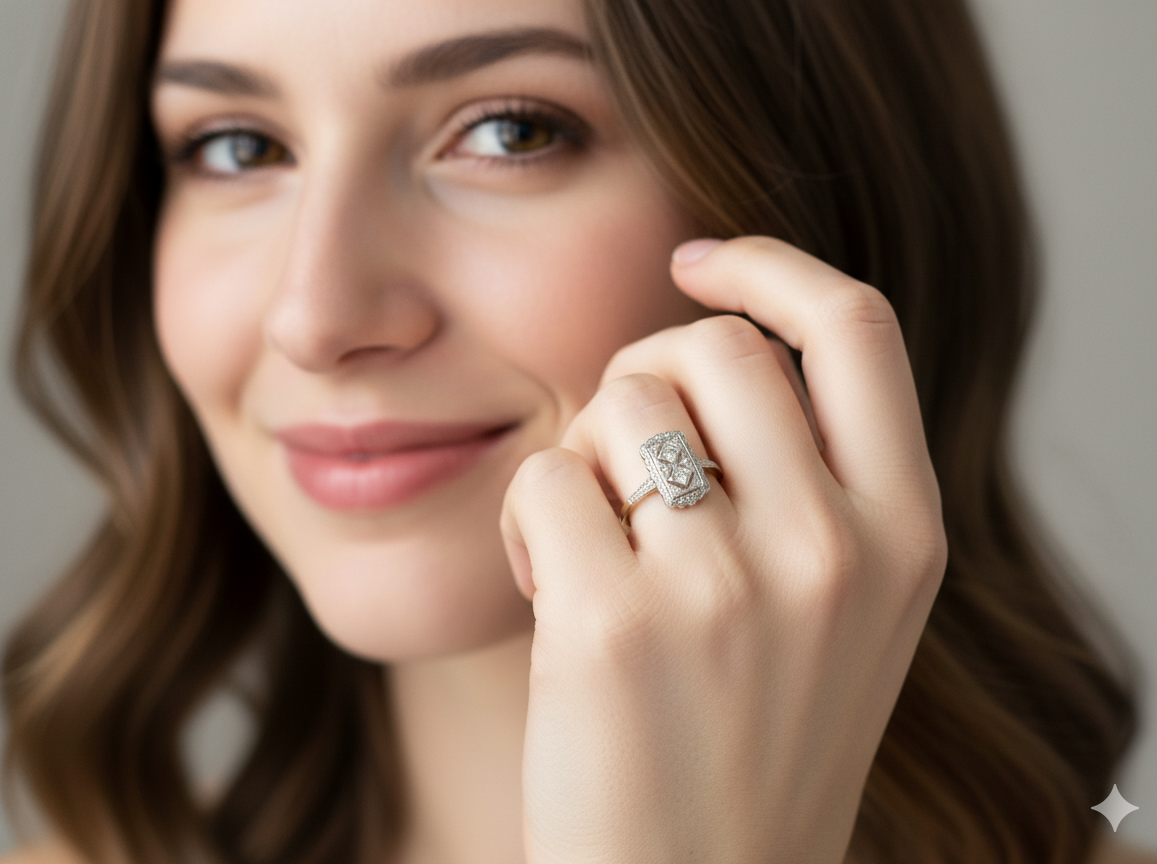 model A beautiful Edwardian era plaque-style diamond cluster ring