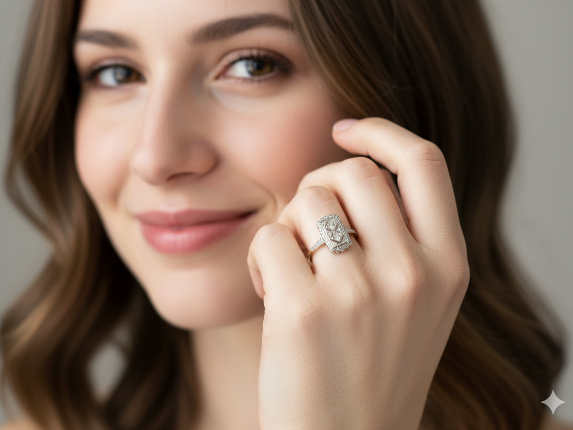 model A beautiful Edwardian era plaque-style diamond cluster ring