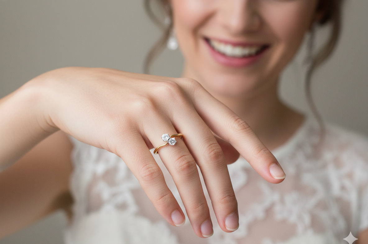 model A beautifully balanced Moi et Toi ring featuring two sparkling modern brilliant-cut diamonds