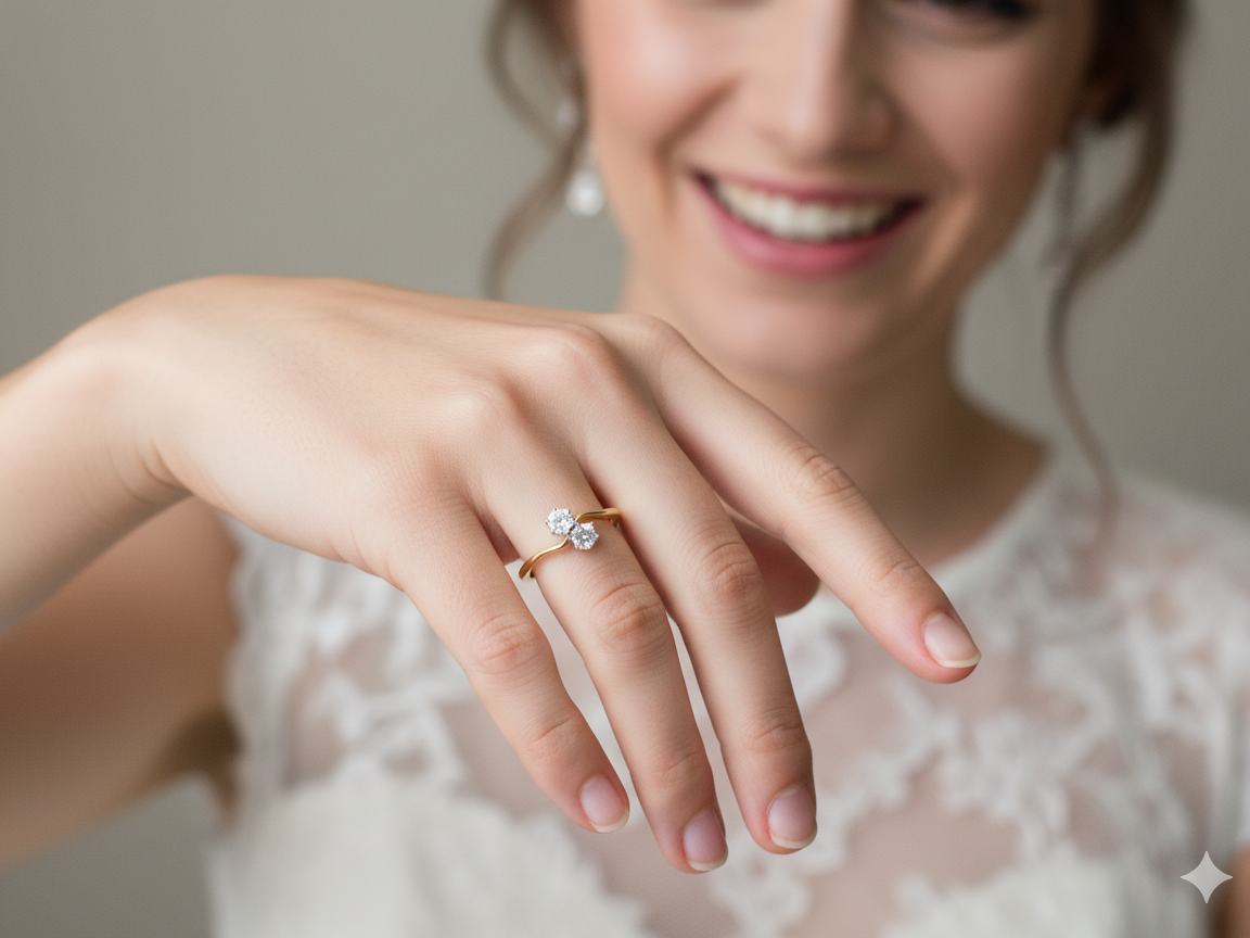 model A beautifully balanced Moi et Toi ring featuring two sparkling modern brilliant-cut diamonds