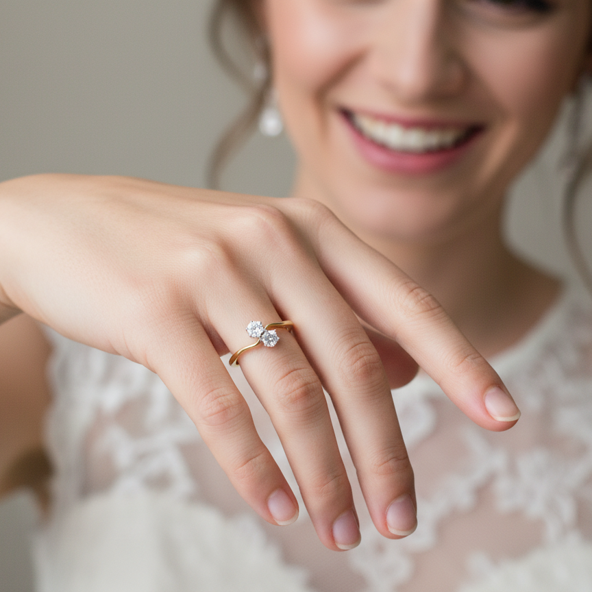 model A beautifully balanced Moi et Toi ring featuring two sparkling modern brilliant-cut diamonds