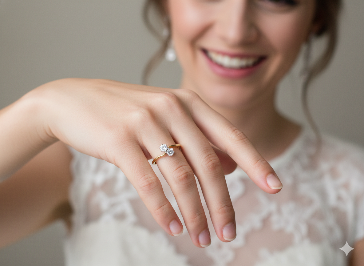 model A beautifully balanced Moi et Toi ring featuring two sparkling modern brilliant-cut diamonds