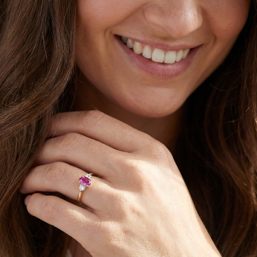 model A beautifully crafted vintage ruby trilogy ring in rich 18-carat gold