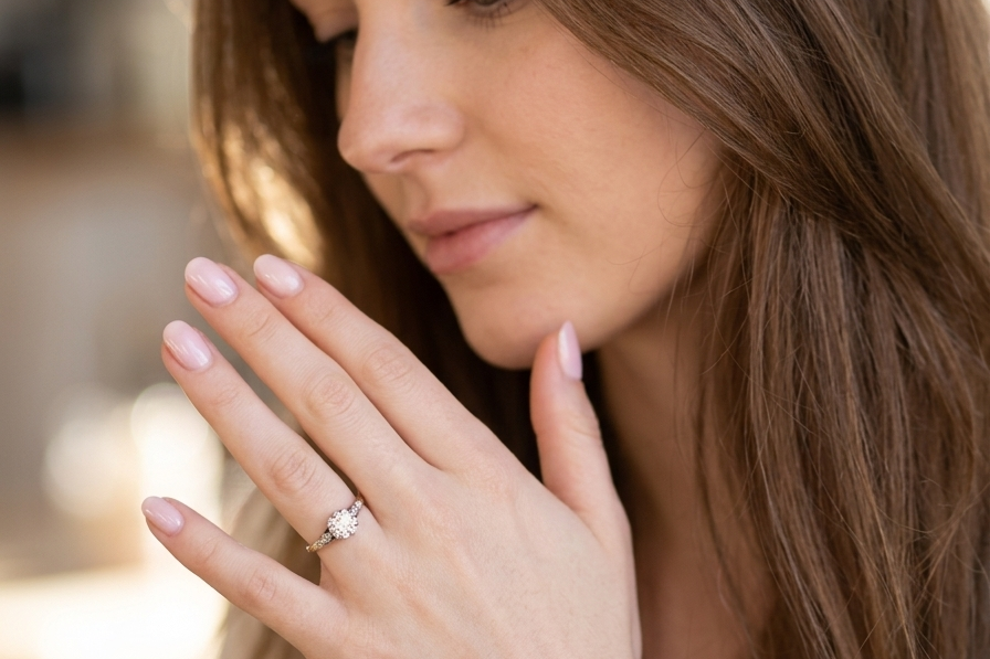 model A beautifully elegant vintage solitaire ring dating to the 1930s, showcasing a classic old brilliant-cut white diamond.
The centre diamond measures approximately 6.2mm