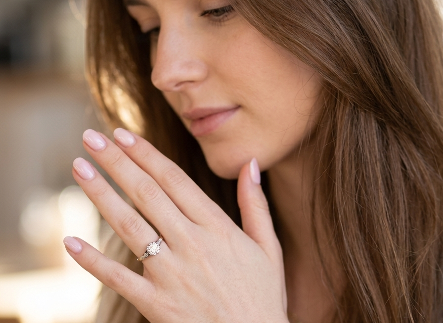 model A beautifully elegant vintage solitaire ring dating to the 1930s, showcasing a classic old brilliant-cut white diamond.
The centre diamond measures approximately 6.2mm