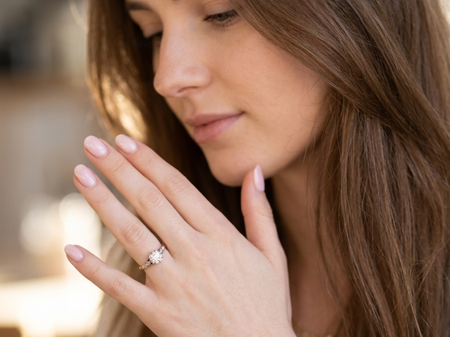 model A beautifully elegant vintage solitaire ring dating to the 1930s, showcasing a classic old brilliant-cut white diamond.
The centre diamond measures approximately 6.2mm