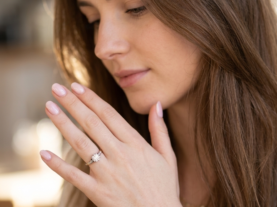 model A beautifully elegant vintage solitaire ring dating to the 1930s, showcasing a classic old brilliant-cut white diamond.
The centre diamond measures approximately 6.2mm