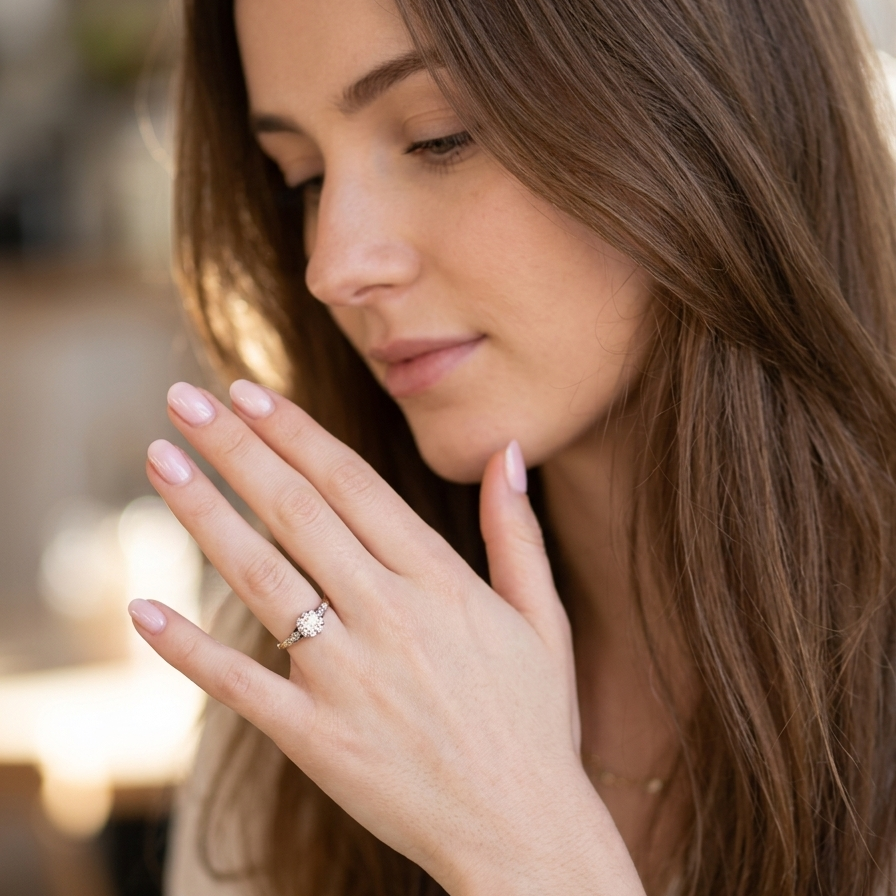 model A beautifully elegant vintage solitaire ring dating to the 1930s, showcasing a classic old brilliant-cut white diamond.
The centre diamond measures approximately 6.2mm