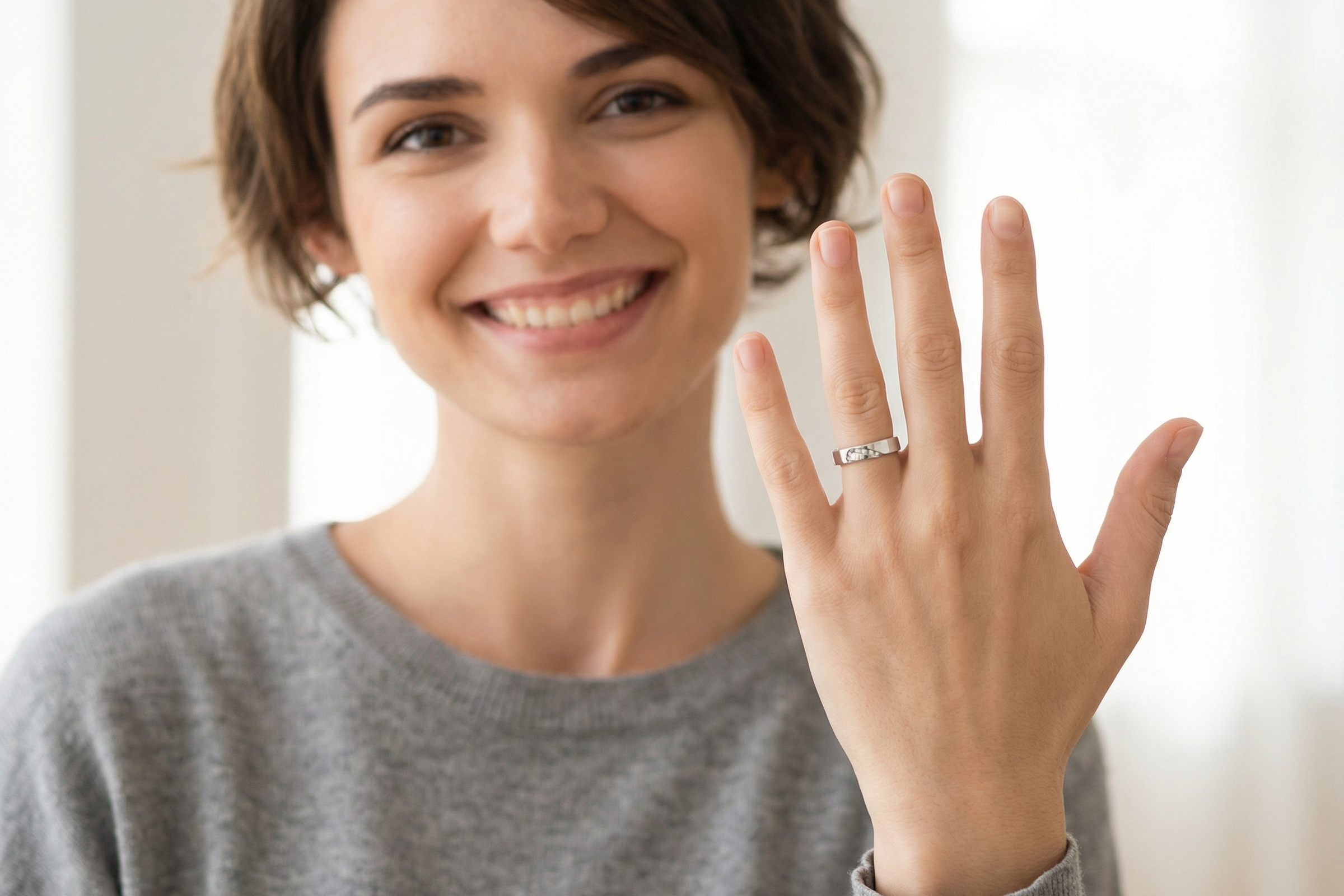 model A classic 9 carat white gold ring with a timeless wedding-band style, equally suited to wear as a simple diamond dress ring.