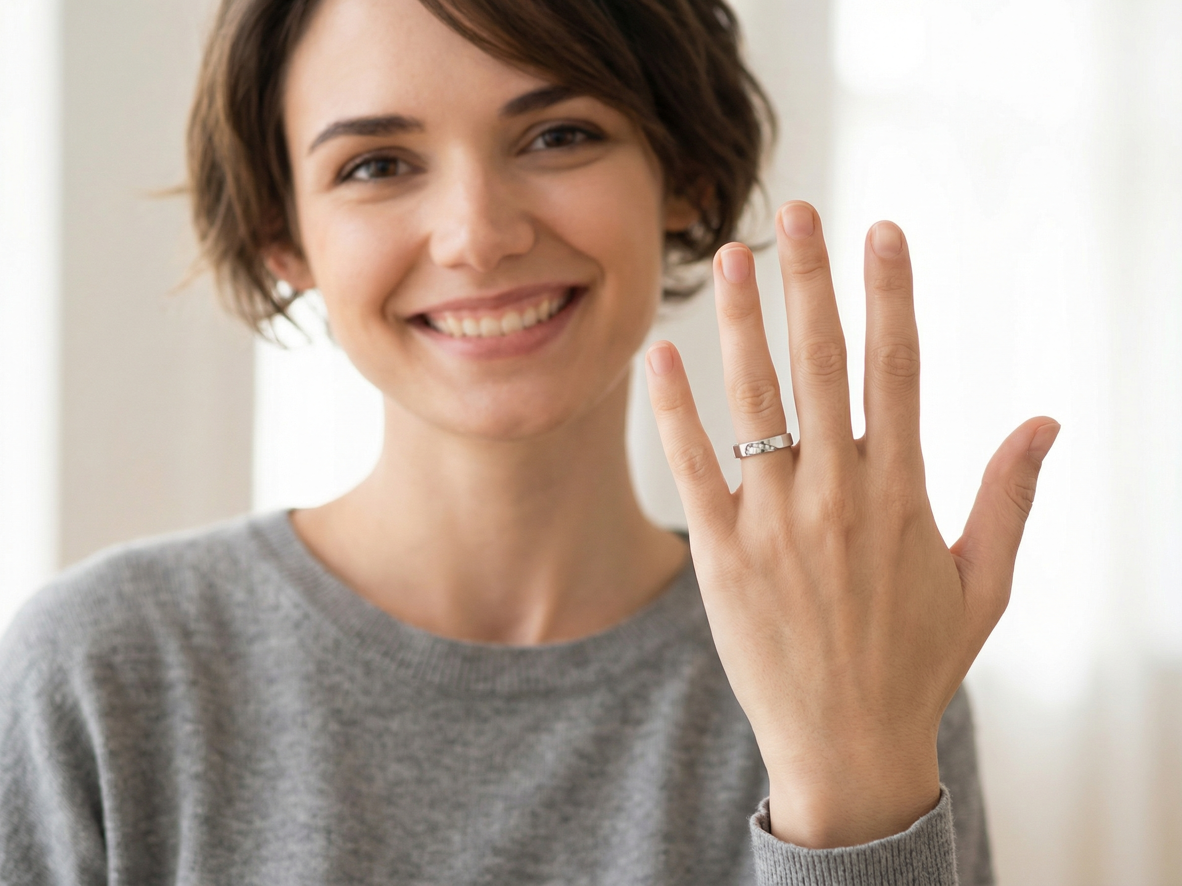 model A classic 9 carat white gold ring with a timeless wedding-band style, equally suited to wear as a simple diamond dress ring.