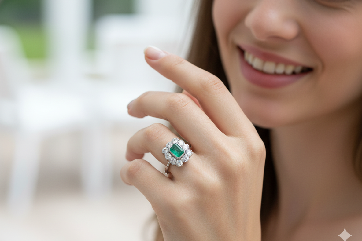 model A fabulous Emerald and Diamond ring