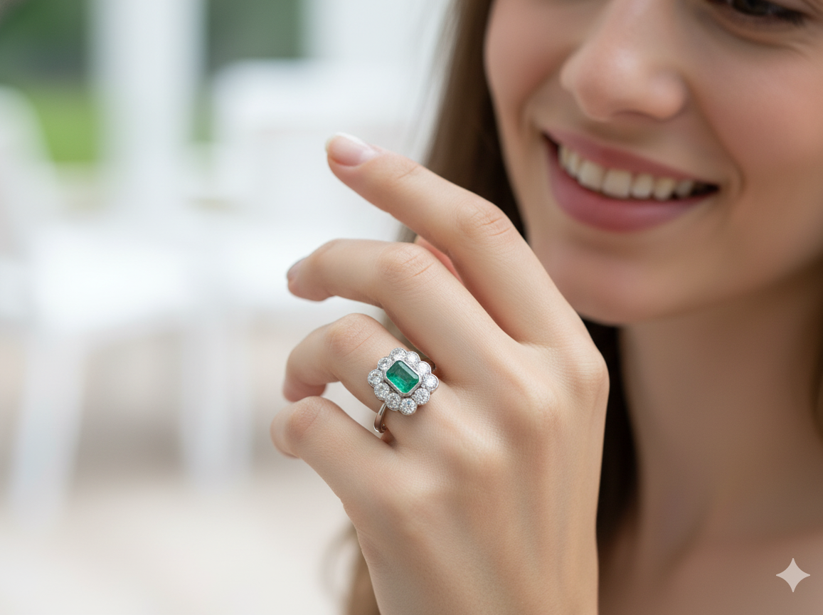 model A fabulous Emerald and Diamond ring
