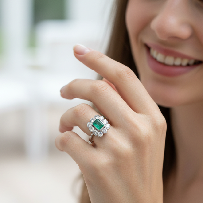 model A fabulous Emerald and Diamond ring
