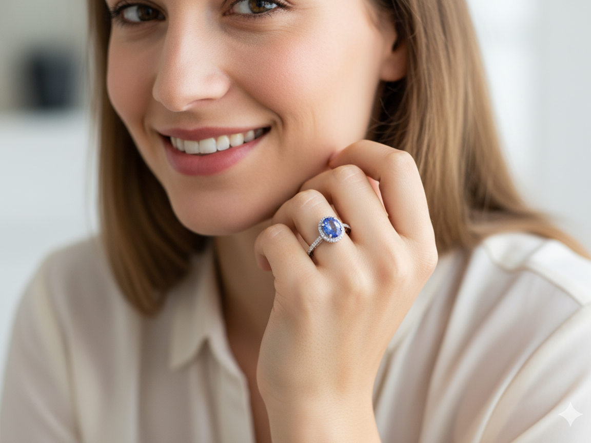 model A fine platinum cluster ring showcasing a vibrant AAA tanzanite