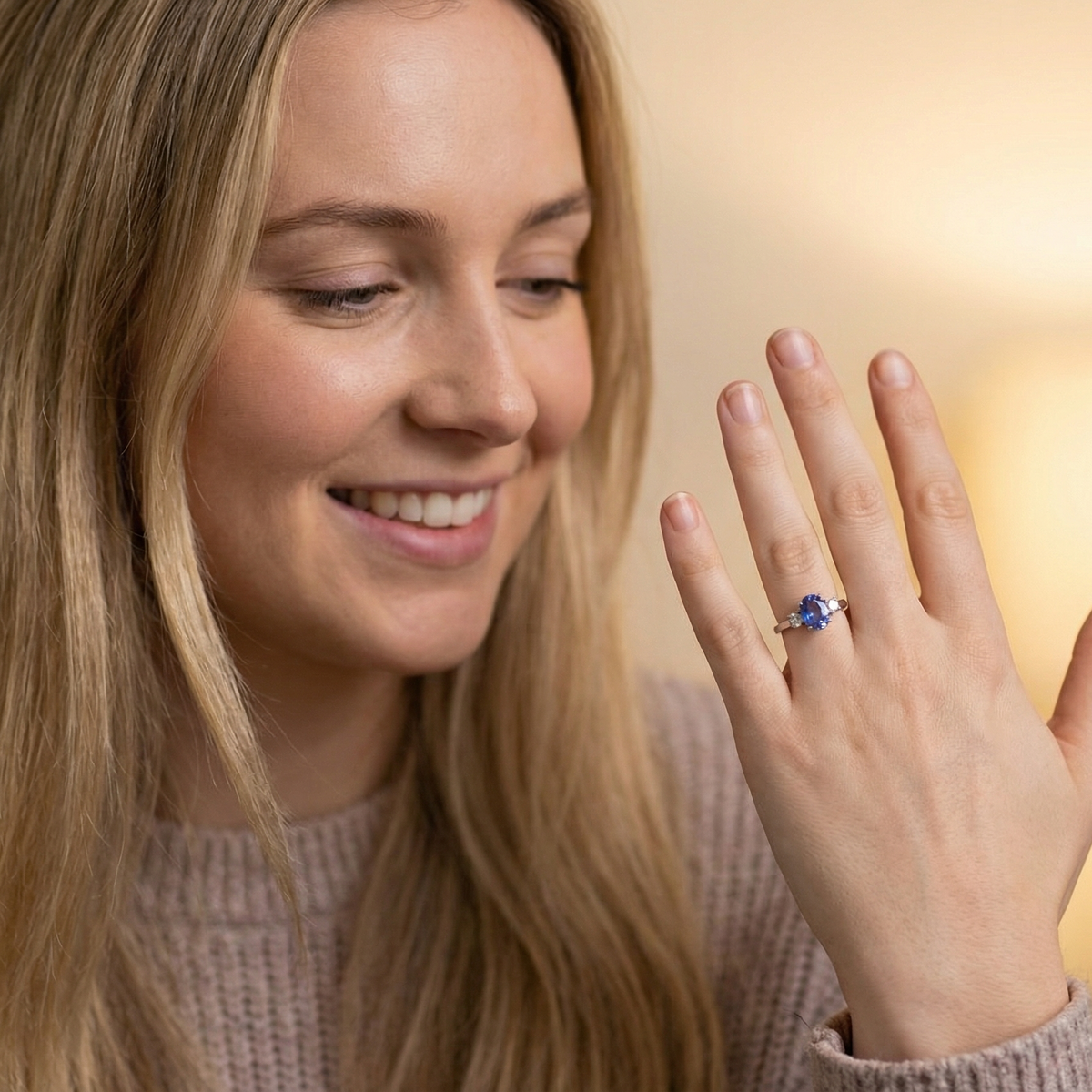 model A fine three stone trilogy ring. The centre stone a 4A tanzanite gem stone, measures 10x8mm (est 3 carats) 