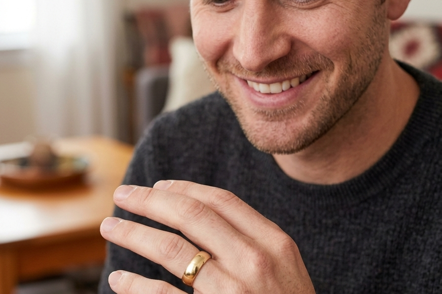 model A gentleman's wedding ring, 6.6mm width, weight 5grams.
Traditional D shape profile,