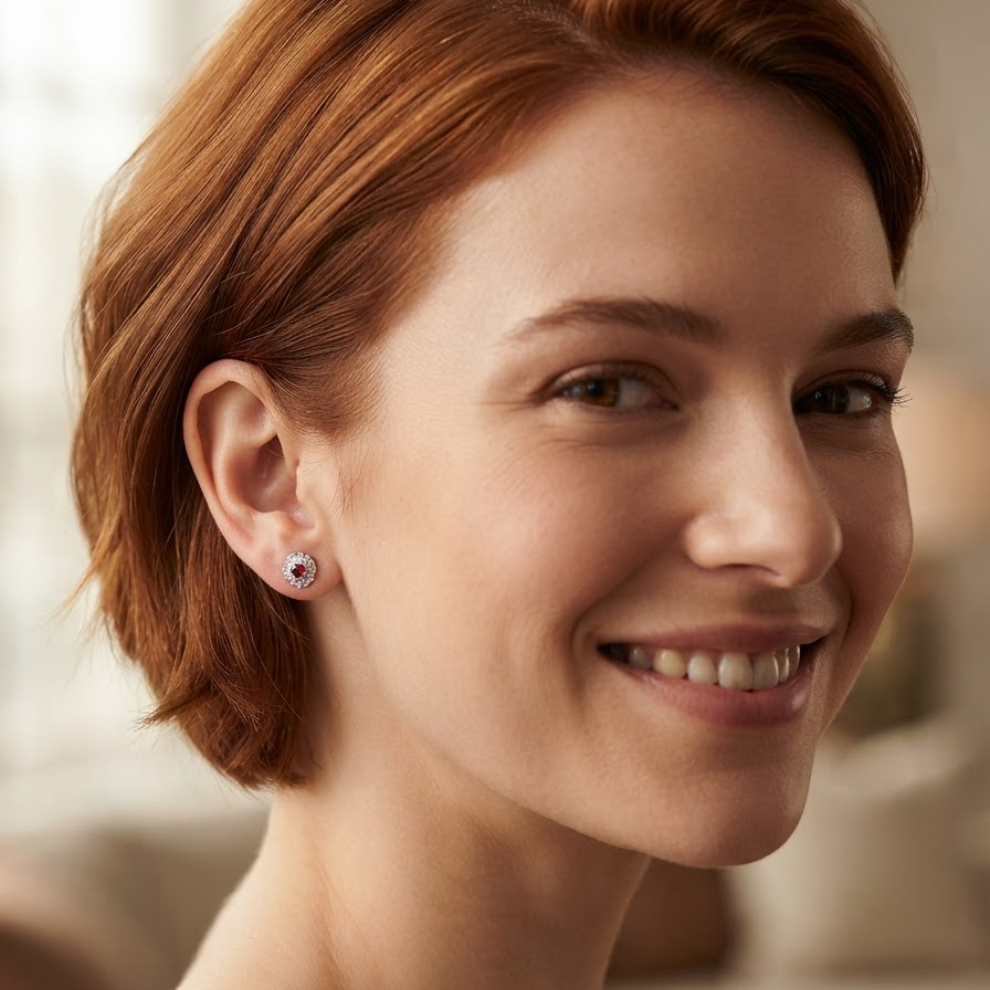 model A lovely pair of stud earrings. Each features an unusual colour sapphire, fireglow orange. A deep orange hue, measures 5mm (est 0.50 carats)