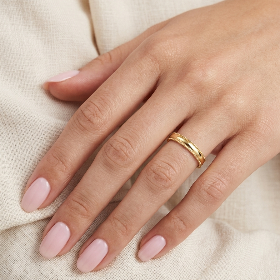 model A narrow wedding ring, width 3.8mm, weight 2.3grams.
Beaded pattern