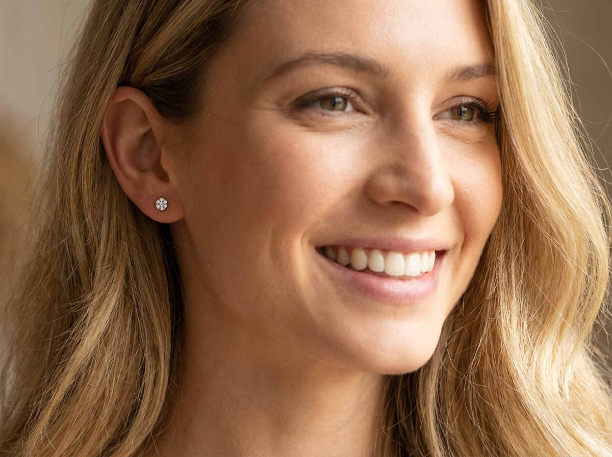 model A pair of 9 carat white gold diamond stud earrings.
Set as a cluster