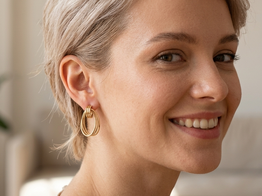 model A pair of multi hoop earrings. Concentric bands in an oval shape, measure 34x22mm, weight each 2.2grams