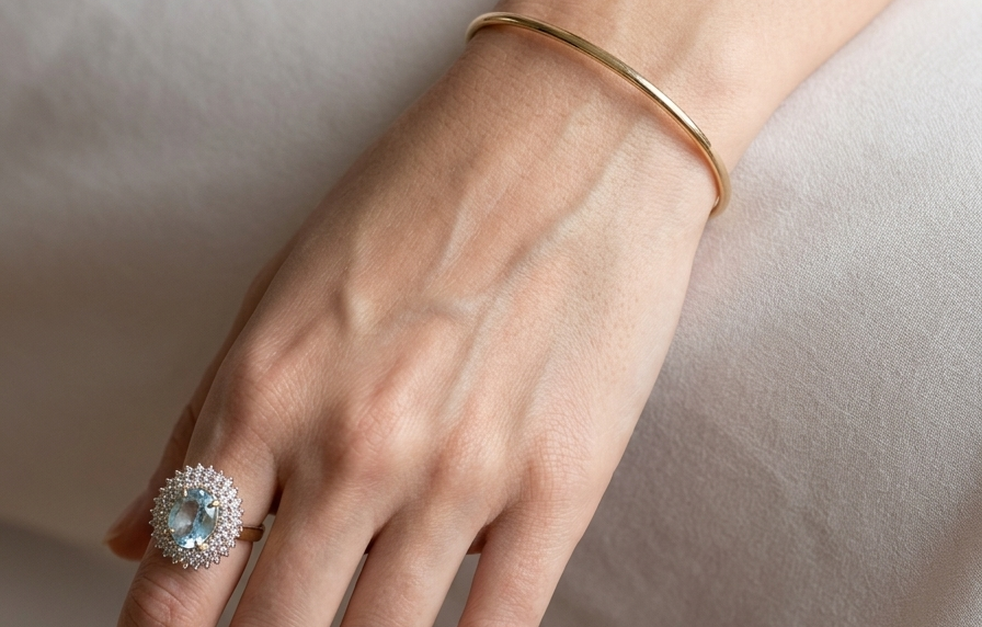 model A plain 9 carat gold, solid bangle (formally known as a slave bangle) Weighs 7.3 grams, round wire profile, just under 2mm.