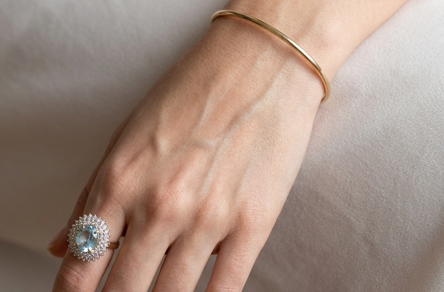 model A plain 9 carat gold, solid bangle (formally known as a slave bangle) Weighs 7.3 grams, round wire profile, just under 2mm.