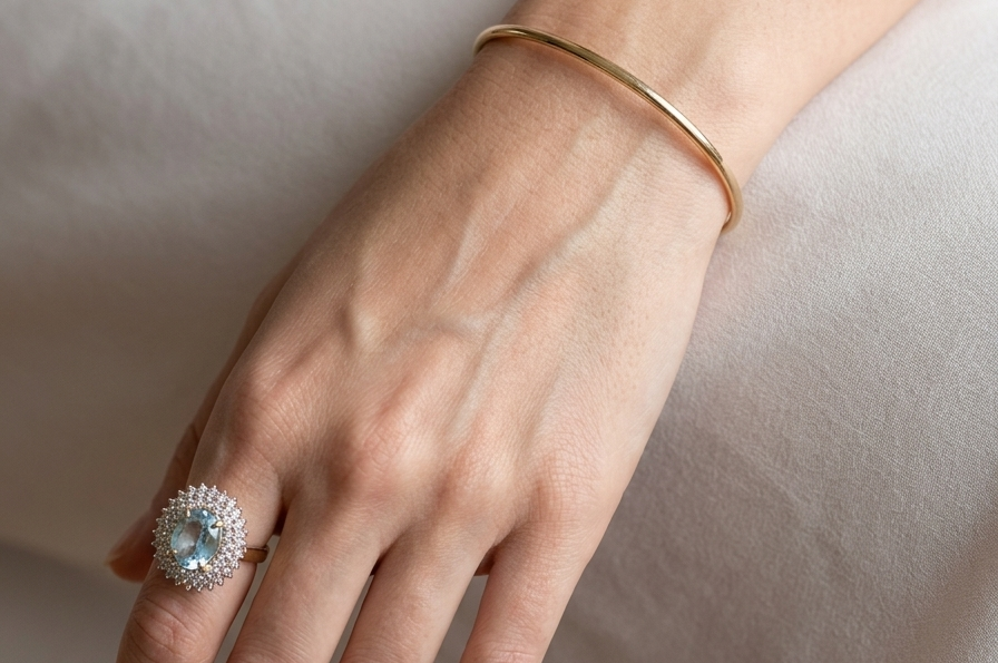 model A plain 9 carat gold, solid bangle (formally known as a slave bangle) Weighs 7.3 grams, round wire profile, just under 2mm.