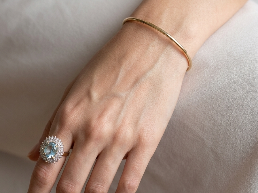 model A plain 9 carat gold, solid bangle (formally known as a slave bangle) Weighs 7.3 grams, round wire profile, just under 2mm.