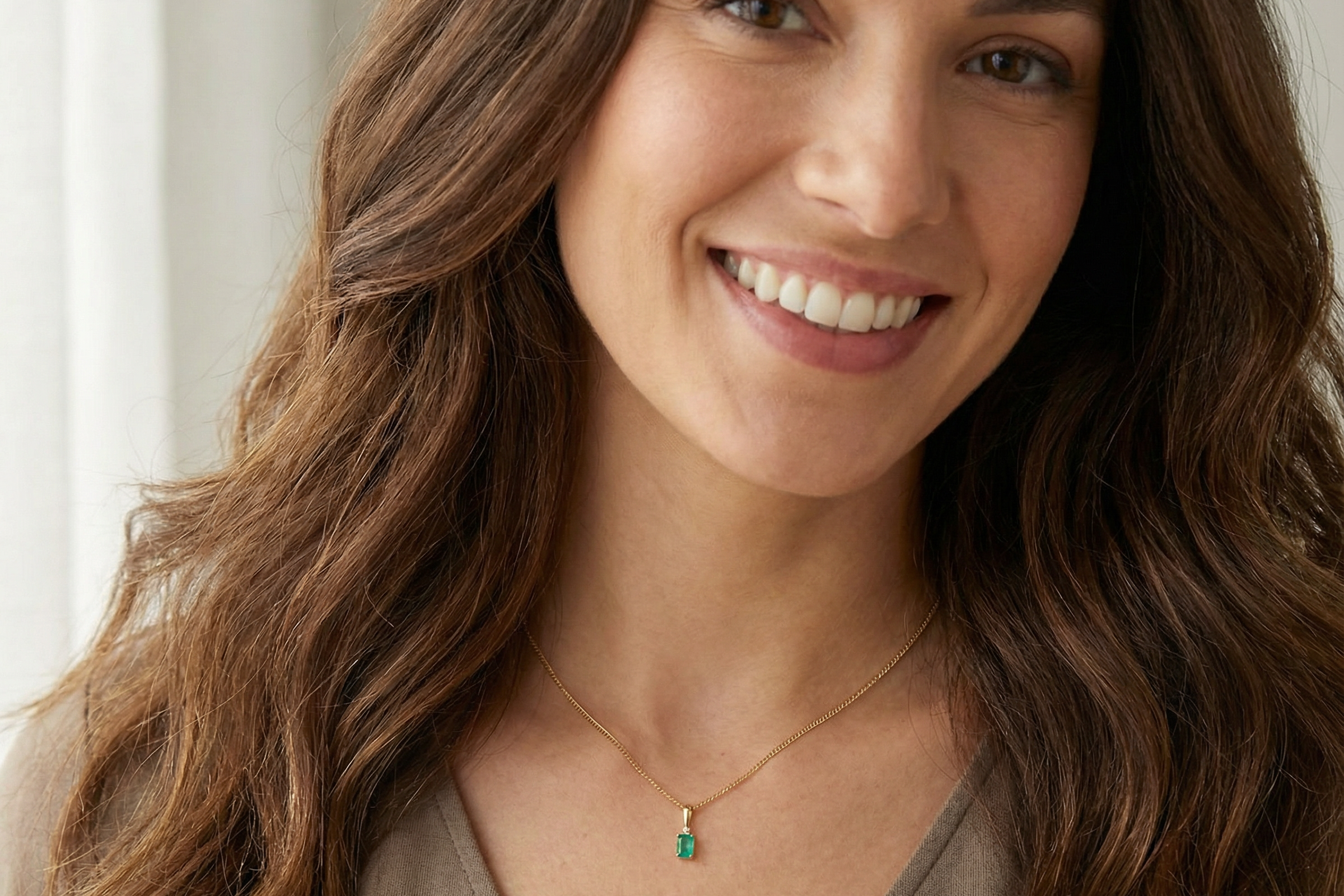 model A simple and elegant pendant set with a rectangular emerald