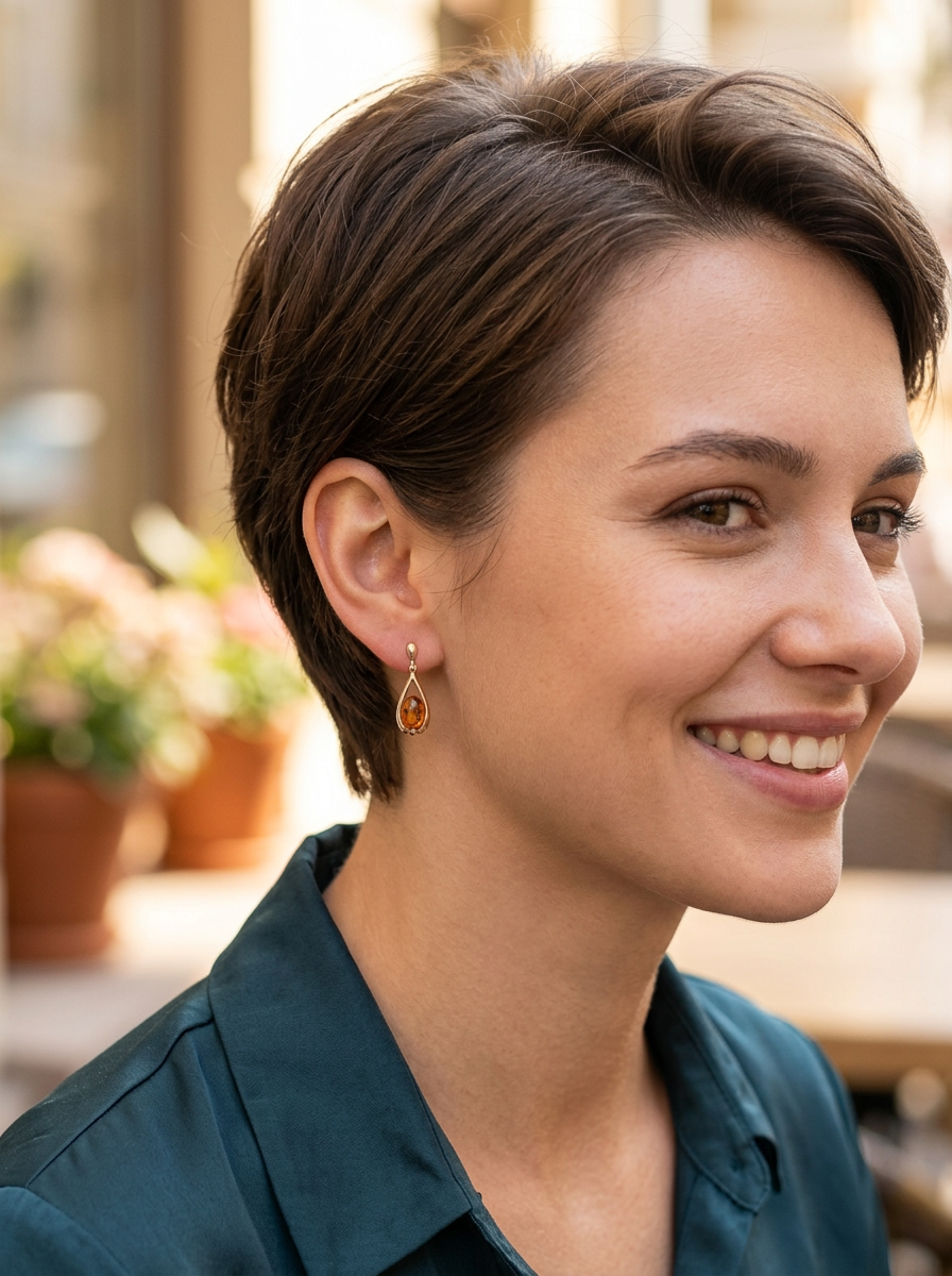 model A smart pair of drop earrings, each containing an oval amber stone, measures 12x8mm. 