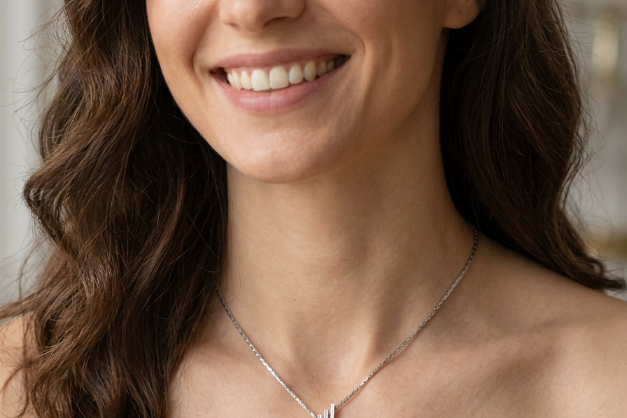 model A striking modern pendant set with four 3mm rubies. The pendant measures approximately 40mm x 14mm and features a sleek design of five horizontal bars, with the outer bars each set with vibrant round rubies.