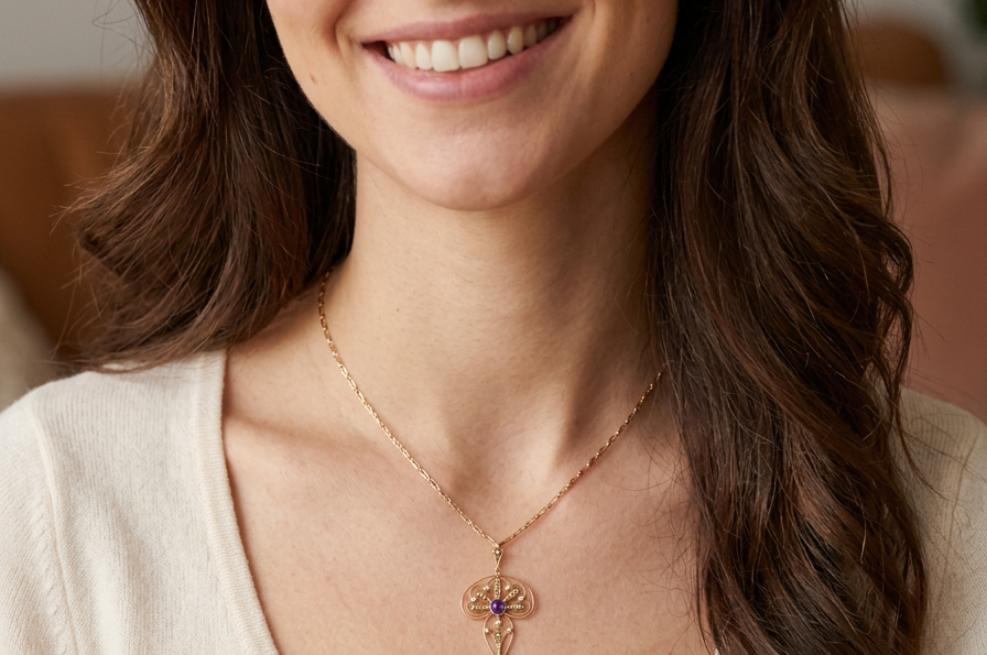 model A truly beautiful Edwardian period. This elegant piece typifies the glamour of the period, set with pearls and amethysts.