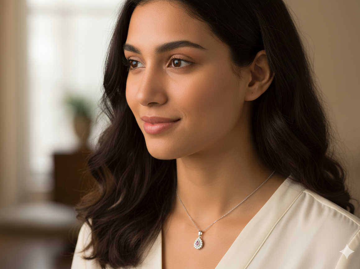 An 18 Carat White Gold Ruby and Diamond Pendant