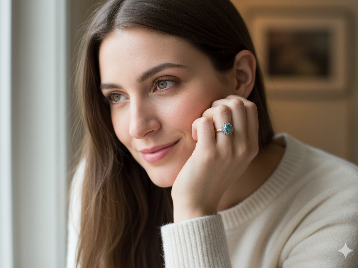 An Opal and Diamond cluster ring