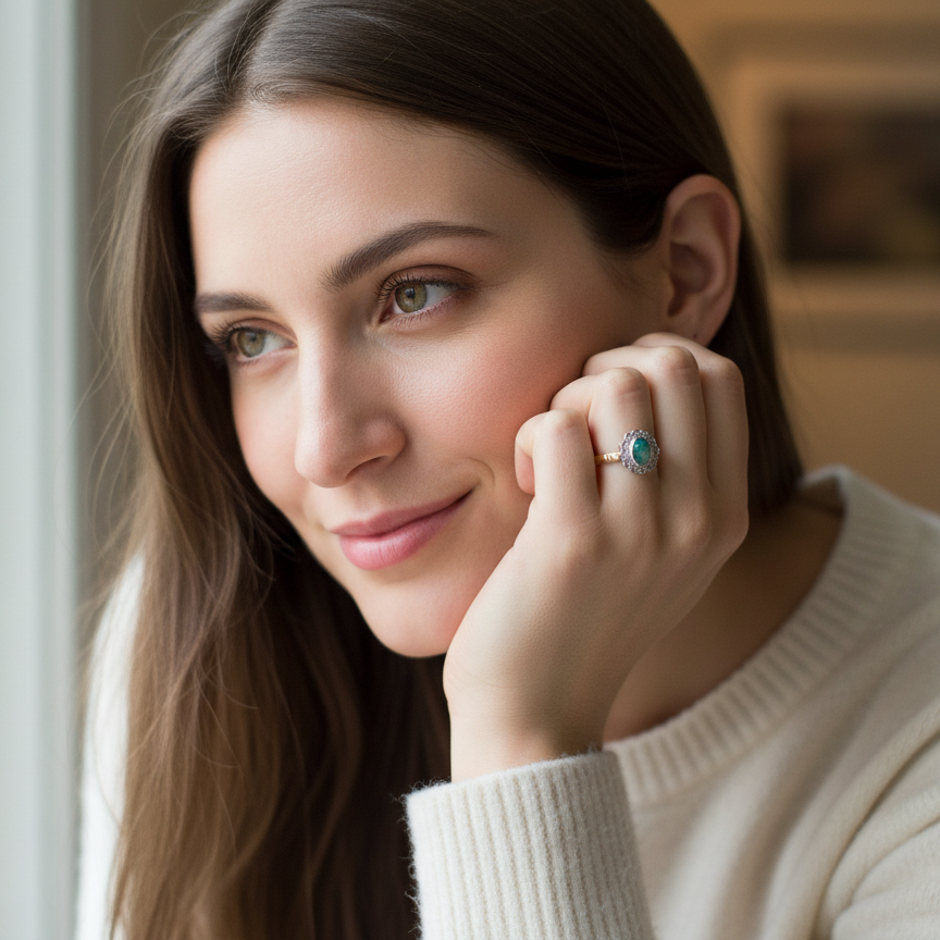 A fabulous Opal and Diamond cluster ring